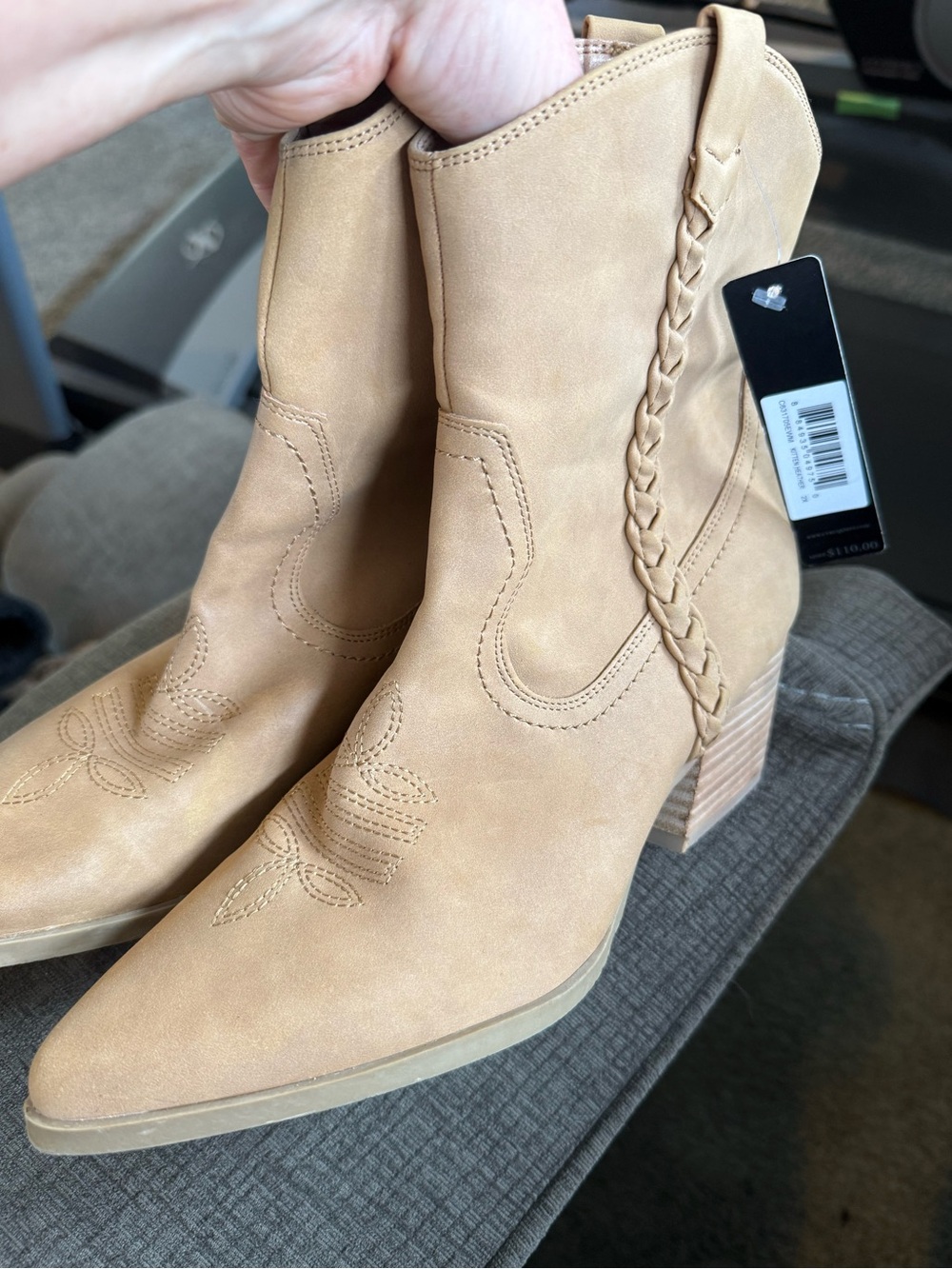 Dolce Vita Tan Braided Western Ankle Boots